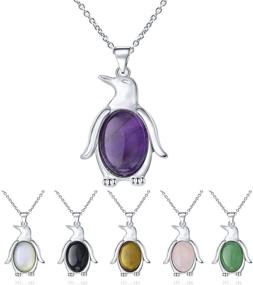 img 2 attached to 🐧 Enhance Your Energy with Chakra Stones Pendants Necklace - Beautiful Penguin Shape Natural Gemstone Crystal Pendant Birthstone Jewelry for Women and Girls