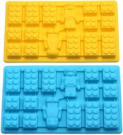 minifigure multi building bricks ice cube trays & candy chocolate molds - set of 2 - perfect for melted chocolate, crayons & robot lovers - great birthday or party favors in blue & yellow logo