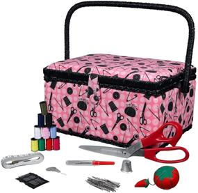 img 2 attached to Стильная корзина для шитья SINGER 07276 с полным набором аксессуаров для шитья в розово-черном цвете.