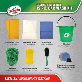 img 3 attached to Turtle Wax 15-Piece Car Wash and Detailing Kit: Wash Mitt, Sponge, 2 Microfiber Cloths, Wax Applicator with 2 Pads, 5 Polishing Wipes, and Brush Set