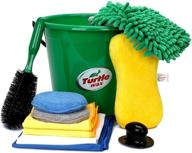 turtle wax 15-piece car wash and detailing kit: wash mitt, sponge, 2 microfiber cloths, wax applicator with 2 pads, 5 polishing wipes, and brush set logo