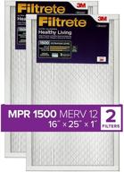 top-rated filtrete 16x25x1 air filter 2-pack for ac furnaces - mpr 1500, healthy living ultra allergen - 15.69 x 24.69 x 0.78 dimensions logo