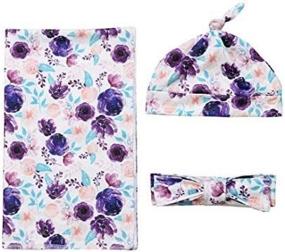 img 2 attached to 🌸 Adorable Newborn Baby Floral Swaddle Blanket Headband Set - Soft Baby Receiving Blankets in Purple