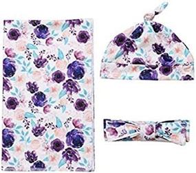 img 3 attached to 🌸 Adorable Newborn Baby Floral Swaddle Blanket Headband Set - Soft Baby Receiving Blankets in Purple