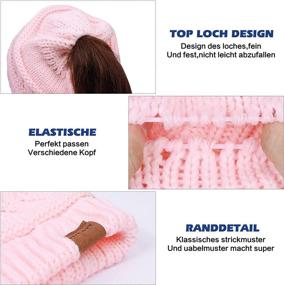 img 2 attached to 🧣 Stay Stylish and Cozy with Pukavt 2 Pack Winter Warm Chunky Cable Mess Knit Ponytail Beanie Hat for Women