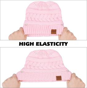 img 3 attached to 🧣 Stay Stylish and Cozy with Pukavt 2 Pack Winter Warm Chunky Cable Mess Knit Ponytail Beanie Hat for Women