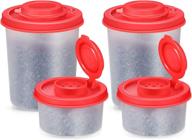 🧂 set of 4 clear plastic salt and pepper shakers with red lids - small and medium spice bottles for salt, sugar, and powders - ideal seasoning containers for kitchen storage logo