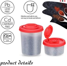 img 2 attached to 🧂 Set of 4 Clear Plastic Salt and Pepper Shakers with Red Lids - Small and Medium Spice Bottles for Salt, Sugar, and Powders - Ideal Seasoning Containers for Kitchen Storage