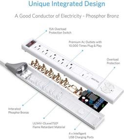 img 2 attached to ⚡️ BESTEK USB Surge Protector Power Strip with 6 Outlets, 125V 15A, 4.2A 4 Smart USB Ports, 6ft Extension Cord, Right Angle Flat Plug, 500Joules, FCC ETL Certified