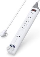 ⚡️ bestek usb surge protector power strip with 6 outlets, 125v 15a, 4.2a 4 smart usb ports, 6ft extension cord, right angle flat plug, 500joules, fcc etl certified logo