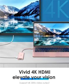 img 1 attached to 🌸 LENTION USB C Multi-Port Hub - 4K HDMI, USB 3.0, SD/Micro SD Reader - MacBook Pro, Mac Air, Surface, Chromebook, More - Rose Gold