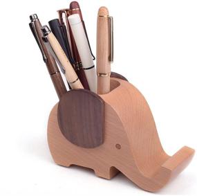 img 3 attached to Artinova Elephant Wooden Pen Cup Pencil Holder: Stylish Desk Decor with Cell Phone Stand ARTA-0057