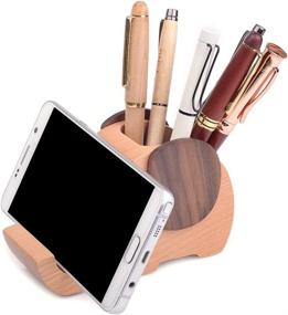img 2 attached to Artinova Elephant Wooden Pen Cup Pencil Holder: Stylish Desk Decor with Cell Phone Stand ARTA-0057