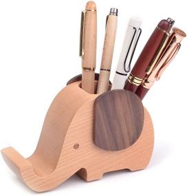 img 4 attached to Artinova Elephant Wooden Pen Cup Pencil Holder: Stylish Desk Decor with Cell Phone Stand ARTA-0057