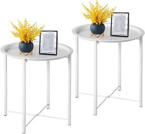 img 4 attached to 🪑 VECELO Folding Round Metal Side/End Table - Anti-Rust, Waterproof & Versatile Tray for Indoor/Outdoor Spaces - Set of 2, Grey