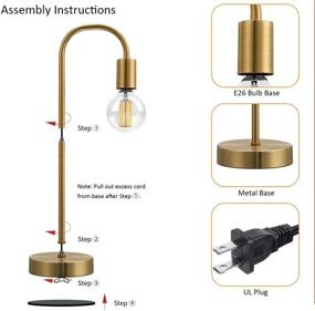 img 1 attached to 💡 Oneach Industrial LED Desk Lamp: Antique Brass Metal Nightstand Table Lamp UL Certified for Living Room Bedroom (18.5", Without Bulb)