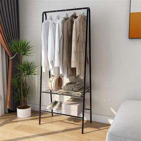 img 3 attached to 👕 Heavy Duty Metal Garment Rack with Shelves for Bedroom Clothing Storage (Black)