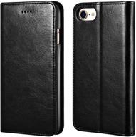 icarercase iphone 7/8/se wallet case - premium pu leather folio flip cover with kickstand and credit slots in black for apple iphone 7/8/se 4.7 inch logo