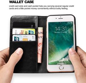 img 3 attached to icarercase iPhone 7/8/SE Wallet Case - Premium PU Leather Folio Flip Cover with Kickstand and Credit Slots in Black for Apple iPhone 7/8/SE 4.7 Inch