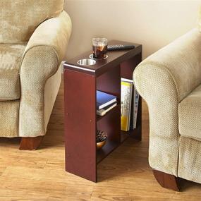 img 1 attached to 🌰 Walnut Finish Slim End Table with Convenient Drink Holders and Practical Built-in Shelving