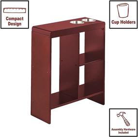 img 2 attached to 🌰 Walnut Finish Slim End Table with Convenient Drink Holders and Practical Built-in Shelving