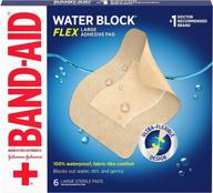 waterproof band-aid brand water block flex large adhesive pads - 100% waterproof, sterile wound care for minor cuts, scrapes & wounds - ultra-flexible, large size, 6 count logo