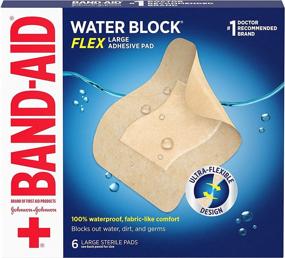 img 4 attached to Waterproof Band-Aid Brand Water Block Flex Large Adhesive Pads - 100% Waterproof, Sterile Wound Care for Minor Cuts, Scrapes & Wounds - Ultra-Flexible, Large Size, 6 Count