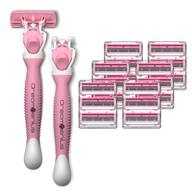 dreamgenius razors for women: 6-blade shaver kit with 2 handles & 19 refills - value pack, non-slip pink travel carry logo