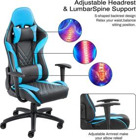 img 1 attached to 🪑 Eureka Gaming Chair: Ergonomic Backrest, Adjustable Swivel and Seat Height, with Headrest and Lumbar Pillow - Ideal Computer Chair for Teens and Adults - Blue