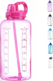 img 4 attached to 🏞️ YIREN 1 Gallon (128oz) Water Bottle: Carry Handle, Pop Up Straw, BPA Free, Leak Proof - Ideal for Sports and Camping (Pink, 128oz, 2 Scales)