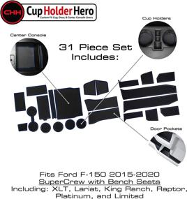 img 2 attached to 🚗 Enhance your Ford F150 with CupHolderHero Premium Interior Non-Slip Cup Holder Inserts and Liner Mats - 31-pc Set (Bench SuperCrew) in Blue Trim