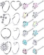 💎 36pcs kridzisw 18g 20g stainless steel l-shaped nose rings studs screw, clear clicker retainer tragus cartilage helix earrings piercing hoop, nose rings hoop logo