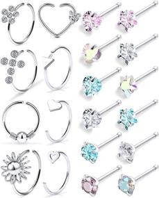 img 4 attached to 💎 36pcs Kridzisw 18G 20G Stainless Steel L-Shaped Nose Rings Studs Screw, Clear Clicker Retainer Tragus Cartilage Helix Earrings Piercing Hoop, Nose Rings Hoop