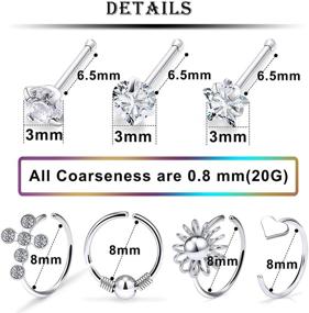 img 3 attached to 💎 36pcs Kridzisw 18G 20G Stainless Steel L-Shaped Nose Rings Studs Screw, Clear Clicker Retainer Tragus Cartilage Helix Earrings Piercing Hoop, Nose Rings Hoop