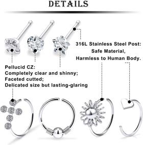 img 2 attached to 💎 36pcs Kridzisw 18G 20G Stainless Steel L-Shaped Nose Rings Studs Screw, Clear Clicker Retainer Tragus Cartilage Helix Earrings Piercing Hoop, Nose Rings Hoop