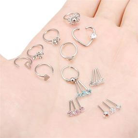 img 1 attached to 💎 36pcs Kridzisw 18G 20G Stainless Steel L-Shaped Nose Rings Studs Screw, Clear Clicker Retainer Tragus Cartilage Helix Earrings Piercing Hoop, Nose Rings Hoop