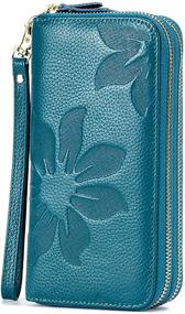 img 3 attached to 👛 RFID Protected Women's Leather Wallet with Double Zipper Smartphone Pocket, Ample Cash Slots, and Large Capacity Clutch Wristlet