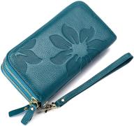 👛 rfid protected women's leather wallet with double zipper smartphone pocket, ample cash slots, and large capacity clutch wristlet logo