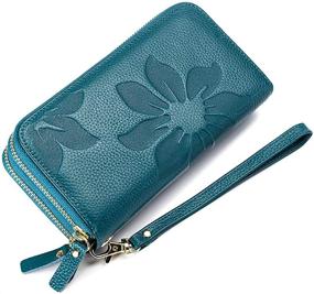 img 4 attached to 👛 RFID Protected Women's Leather Wallet with Double Zipper Smartphone Pocket, Ample Cash Slots, and Large Capacity Clutch Wristlet