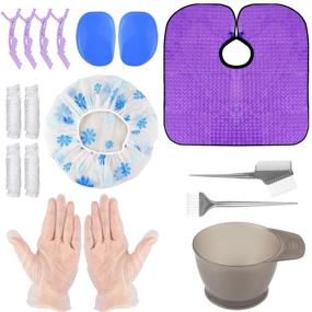 img 4 attached to 💇 Hair Coloring Kit: DIY Dyeing Tool Set with Hair Tinting Mixing Bowl, Comb, Dye Brush, Ear Caps, Shower Cap, Gloves, Cape & More - 13 Piece Hair Dyeing Tools