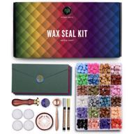 💌 wax seal kit with 624 pcs wax seal beads, wax seals stamp, wax seal warmer, melting spoon, vintage envelopes, metallic pens & tea light candles - an excellent value for letter sealing logo