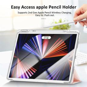 img 2 attached to 📱 Hoidokly 2021 iPad Pro 12.9 Case - Smart Folio Cover with Pencil Holder, Magnetic Trifold Stand, Wireless Charging Support, Auto Wake/Sleep - Pink