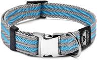 🐶 durable dog collar with metal buckle and d ring - adjustable medium pet collar for enhanced strength and style (blue/gray stripe) логотип