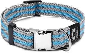 img 4 attached to 🐶 Durable Dog Collar with Metal Buckle and D Ring - Adjustable Medium Pet Collar for Enhanced Strength and Style (Blue/Gray Stripe)