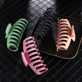 img 2 attached to 🌸 Large Hair Claw Clips for Thick Hair - Set of 4, Strong Hold for Women, Barrettes for Long Hair, Fashion Accessories for Girls - Hair Clamps Clip, 4.3 Inch Big Hair Claw for Heavy Hair