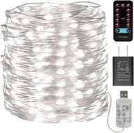 🌟 buways 66ft 200leds fairy lights - usb plug-in twinkle string lights 8 modes with rf remote control - christmas party garden home decoration (1, silver wire - cool white - 66ft) логотип