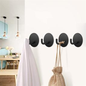 img 3 attached to 💪 SouLips Strong Adhesive Hooks, Black Wall Mount Hanger for Keys Coats Towels - Heavy Duty Stainless Steel Hooks for Kitchen Bathroom Toilet - No Drill, Waterproof, 4 Pack