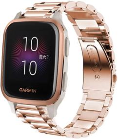 img 4 attached to 🌹 YOUkei Stainless Steel Metal Replacement Strap Bracelet for Garmin Venu Sq - Rose Gold Band