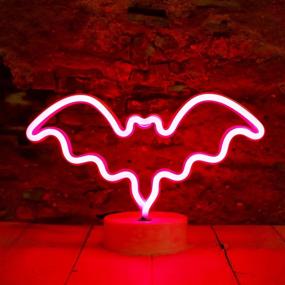 img 4 attached to 🦇 Gothic LED Neon Bat Lights: Spooky Halloween Decorations with Battery Operated Night Lamp - Perfect for Bedroom, Bar, and Wall