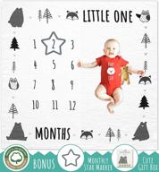 🌿 organic muslin cotton swoofe monthly milestone blanket for baby boy & girl with woodland nursery decor bear fox owl design – unisex baby gift, includes month star marker logo